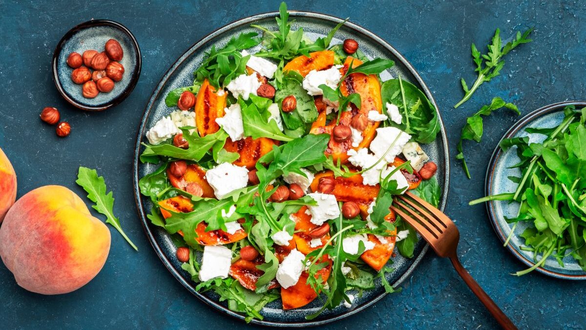 Recipe: Grilled Peach, Feta and Arugula Salad