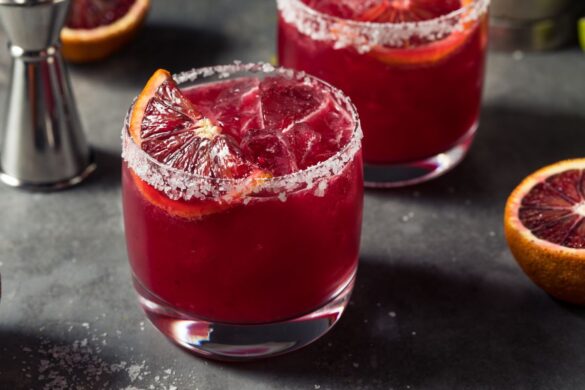 freshly squeezed blood orange juice, a splash of Grand Marnier, and an optional spritz of orange-flavored soda for a perfect margarita