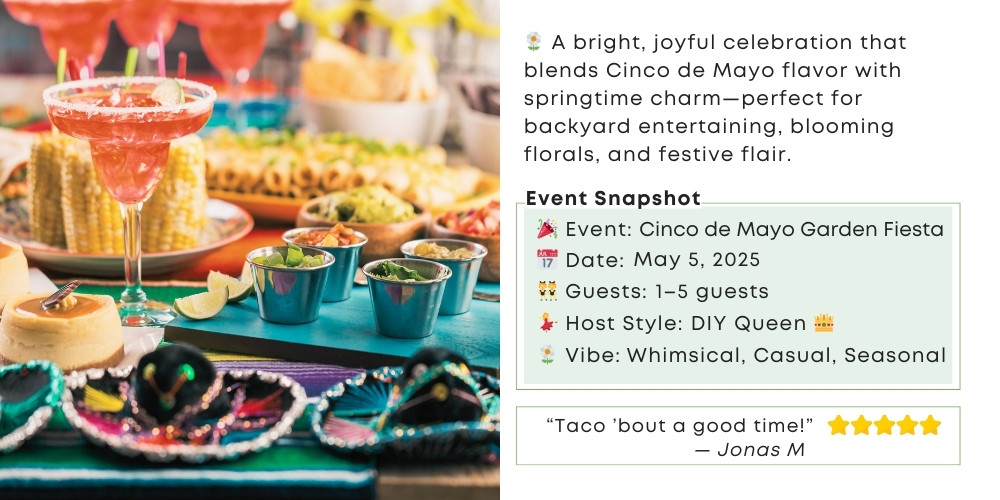 Cinco de Mayo backyard celebration with tacos, florals, and bright outdoor setup